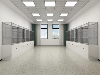 Spacious Modern Laboratory Interior With Glass Cabinets And Large Windows 3d model