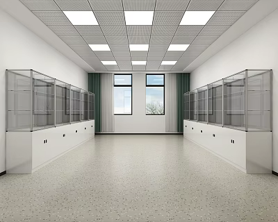 Spacious Modern Laboratory Interior With Glass Cabinets And Large Windows 3d model