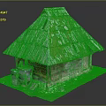 Traditional Wooden Cabin With Old Moss Covered Roof And Rustic Structure