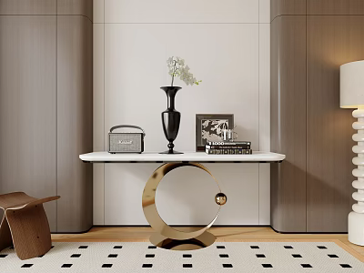 Stylish Console Table With Vase Picture Frame And Radio In Modern Interior 3d model