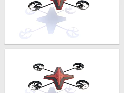 Smart Drone With Four Propellers And Star Shaped Red Black Design 3d model