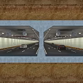 Modern Road Infrastructure Tunnel with Two Way Traffic Lanes Moving Vehicles and Lighting Systems