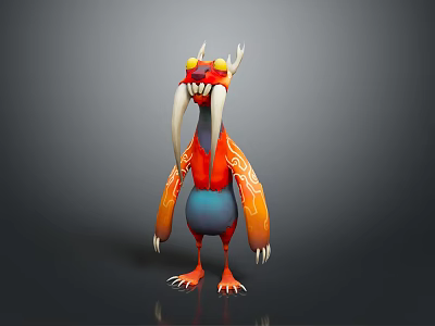 Fantasy Creature Character With Horns Tusks Orange Blue Body And Decorative Patterns 3d model
