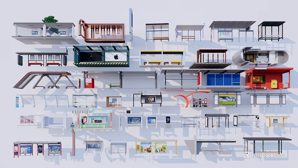 Modern Urban Station Design Featuring Platform Structures Seating And Information Displays 3d model 