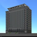 Modern Multi Storey Office Building With Large Windows Front Entrance And Blue Sky Background