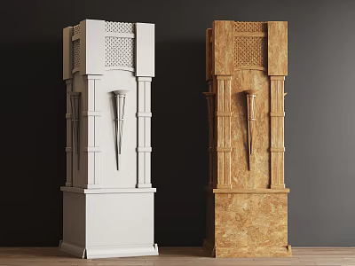 Ornate Decorative Columns White And Gold Stone Design With Intricate Carvings And Base 3d model