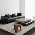 Modern Black Sofa And Coffee Table Set With Multiple Cushions Grey Table And Brown Stool 3d model