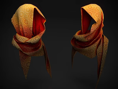 Fashionable Yellow And Red Patterned Scarf Hat Design Showcasing Two Stylish Styles 3d model