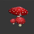 Three Vibrant Red Mushrooms With White Spots In Various Sizes On Dark Background