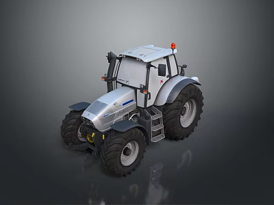 Modern White Gray Agricultural Tractor With Large Tires And Red Light Design 3d model