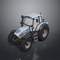 Modern White Gray Agricultural Tractor With Large Tires And Red Light Design