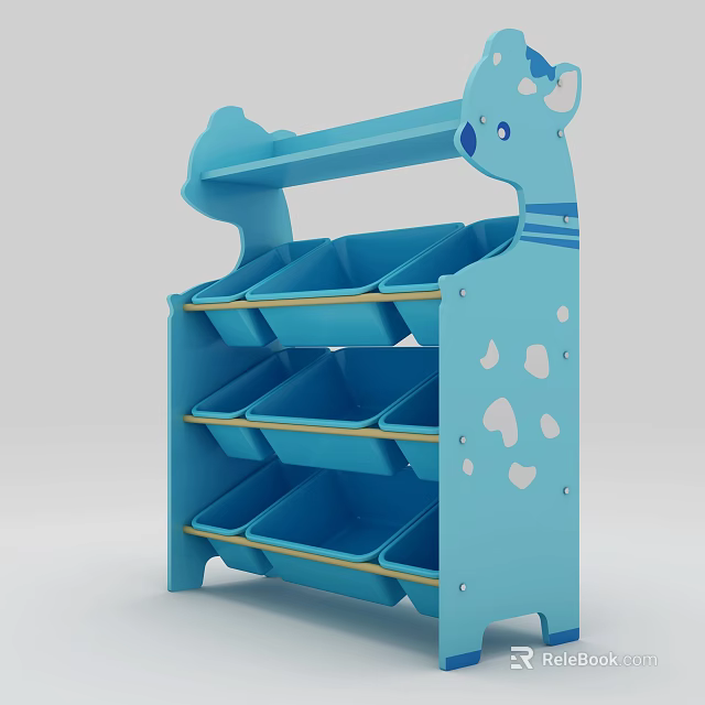 Cute Blue Animal Shaped Kids Storage Cabinet Rack With Multiple Storage Bins And Fun Design 3d model 