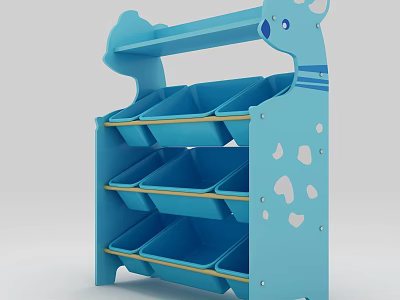 Cute Blue Animal Shaped Kids Storage Cabinet Rack With Multiple Storage Bins And Fun Design 3d model
