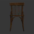 Vintage Wooden Leisure Chair With Slatted Back Curved Legs And Solid Wood Seat