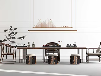 New Chinese Tea Table and Chair Tea Table and Tea Chair Combination 3d model