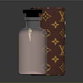Woman Holding Luxury LV Logo Perfume Bottle With Red Leather Case And Pink Fragrance
