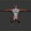 Muscular Red Fur Fox Humanoid Creature With White Chest Arm Bands Sharp Claws Outstretched Arms