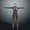 Male Game and Movie Character in Long Coat Holding Gun with Arms Outstretched