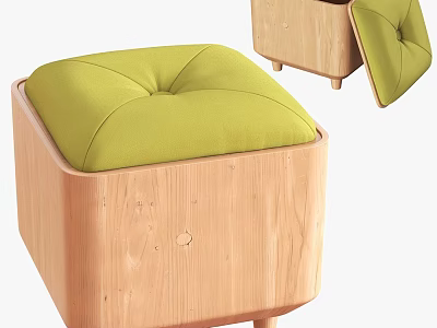 Wooden Storage Stool With Green Padded Cushion And Lift Top Lid 3d model