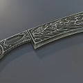 Ornate Decorative Metal Weapon with Intricate Carved Patterns on Blade and Handle