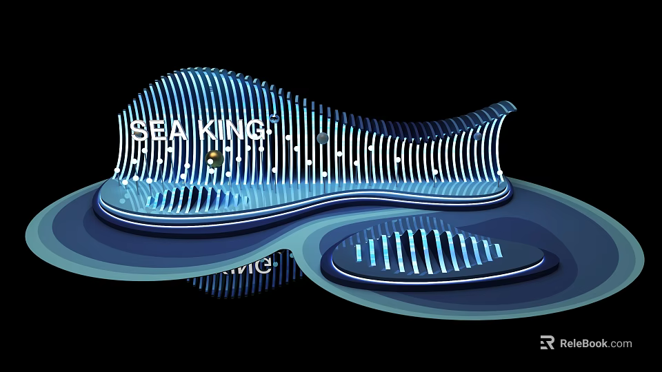 Modern SEA KING Wave Shaped Blue Lighting Landmark Photo Check in Spot 3d model 