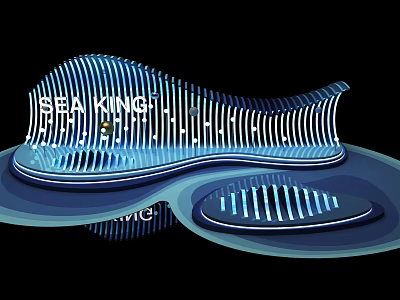 Modern SEA KING Wave Shaped Blue Lighting Landmark Photo Check in Spot 3d model
