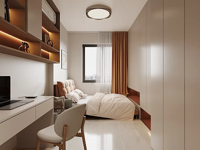 Modern Kids Bedroom Interior Design With Bed Desk Chair Wardrobe And Bookshelf 3d model