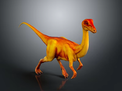 Realistic 3D Rendered Walking Dinosaur With Yellow Orange Body And Red Head 3d model