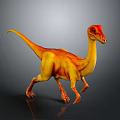 Realistic 3D Rendered Walking Dinosaur With Yellow Orange Body And Red Head