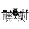Contemporary Office Desk With Two Black Chairs Computer Monitor Stationery Photo Frame And Green Plant