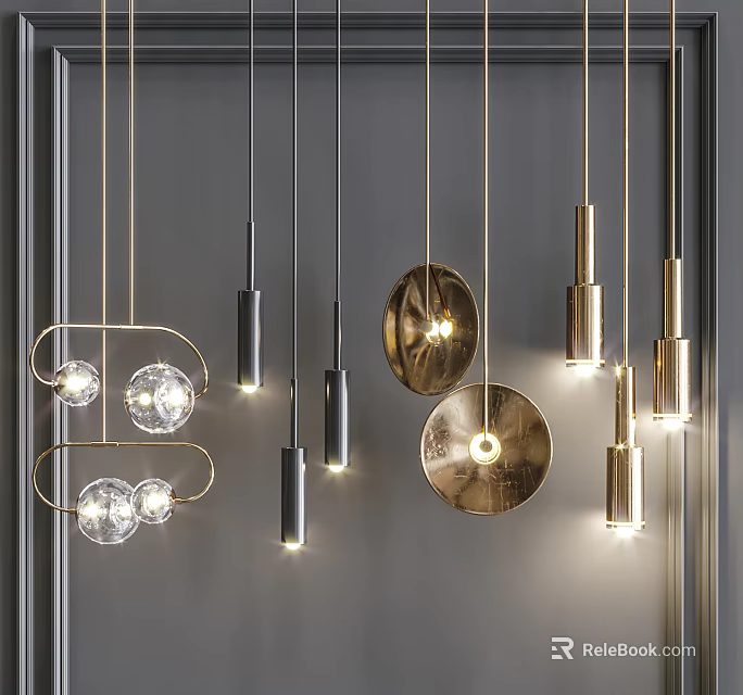 Modern Pendant Lights with Various Designs Metallic Finishes and Glass Details for Interior Decor 3d model 