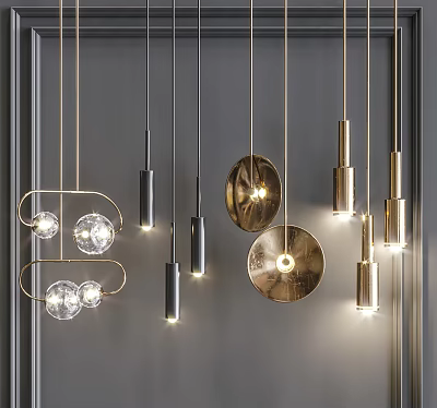 Modern Pendant Lights with Various Designs Metallic Finishes and Glass Details for Interior Decor 3d model