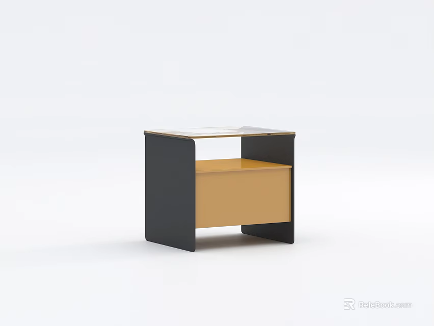 Modern Minimalist Nightstand With Black Frame And Wooden Top Storage Design 3d model 
