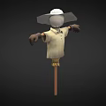 Detailed Game Film Character Scarecrow With Straw Hat Shirt And Wooden Pole