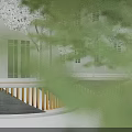 Modern Outdoor Landscape Seating With Curved Wooden Surface In Urban Square With Buildings And Trees
