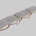 Three Elegant Gray Sofa Stools With Carved Legs And Upholstered Seats Design