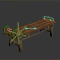 Rustic Vintage Wooden Bench with Wheels Chains and Metal Hardware Details