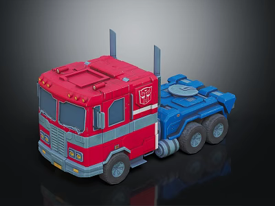 Red and Blue Toy Truck with Two Smokestacks and Autobot Logo 3d model