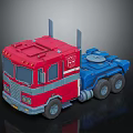 Red and Blue Toy Truck with Two Smokestacks and Autobot Logo