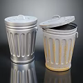 Metal Trash Cans For Home Use Silver And Rusty With Open Closed Lids 3d model