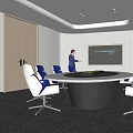 Modern Conference Room Interior With Round Table Blue White Chairs And Large Screen 3d model