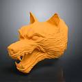 Orange Wolf Head Sculpture Featuring Detailed Texture Open Mouth And Sharp Teeth 3d model