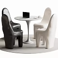 Modern Table and Chair Set with White Round Table Black White Chairs Laptop and Cup