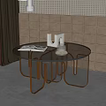 Round Glass Top Side Table with Copper Metal Frame in Modern Perforated Wall Interior