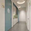 Modern Hospital Outpatient Clinic Interior With Blue Beige Decor Curved Archway And Soft Lighting