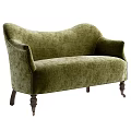 Green Velvet Two Seater Sofa With Curved Back And Wooden Legs 3d model