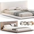 Minimalist Modern Bed With Upholstered Headboard Neutral Pillows And Knit Blanket