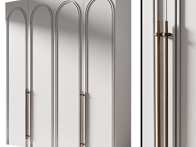 Modern White Wardrobe With Arched Top Doors And Brass Long Handles 3d model