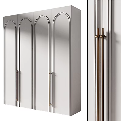 Modern White Wardrobe With Arched Top Doors And Brass Long Handles 3d model
