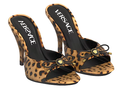 Versace Leopard Print High Heel Sandals With Bow Detail Shoes 3d model